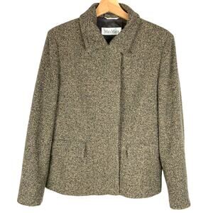 Max Mara Wool Angora Cashmere Blend Herringbone Blazer Jacket Women's Size 14
